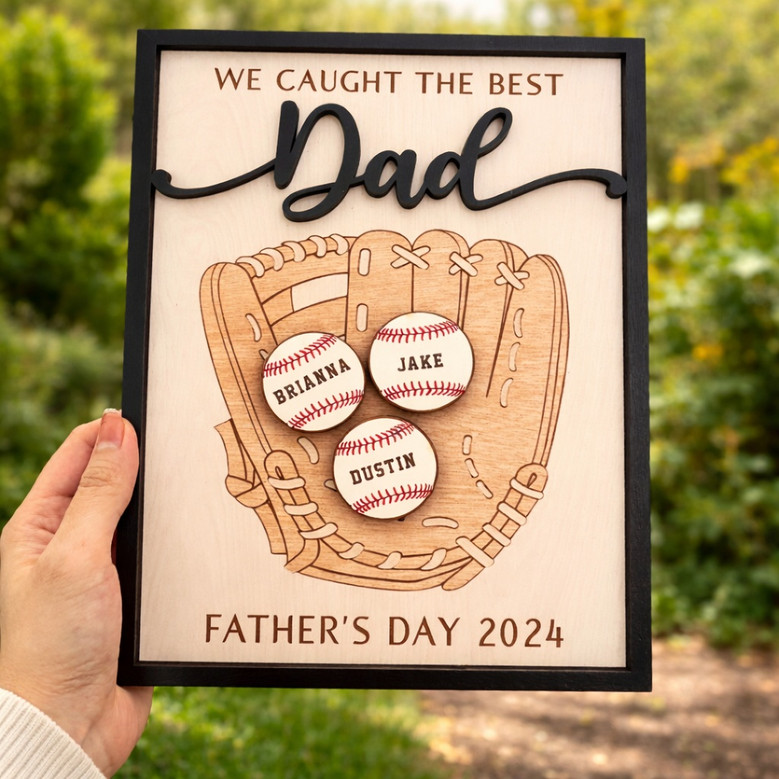 We Caught The Best Dad Wood Sign - Custom Baseball Gift We Caught The Best Dad Wood Sign - Custom Baseball Gift