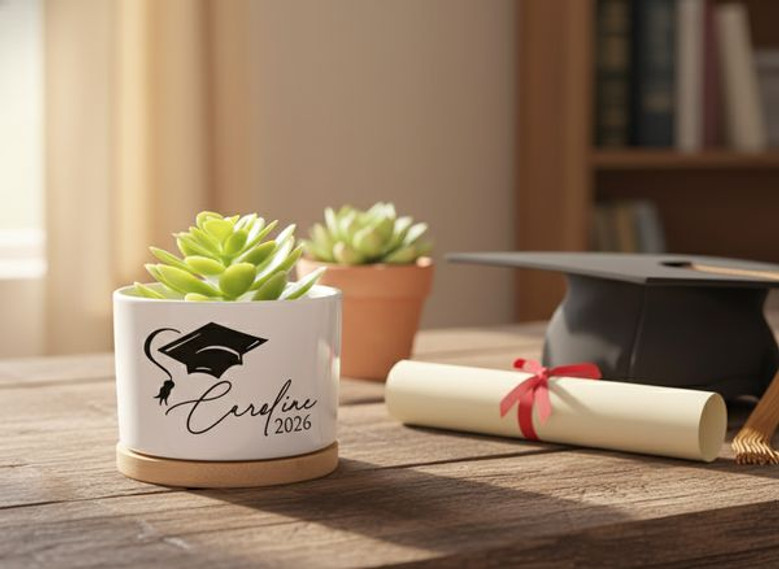 2026 Grad Cap Keepsake Custom Name Ceramic Plant Pot for Her