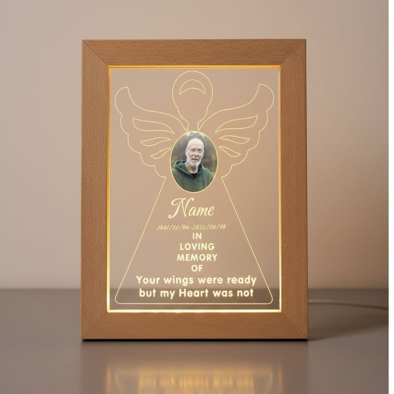 Angel Wings Memorial Photo Frame Lamp In Loving Memory Tribute