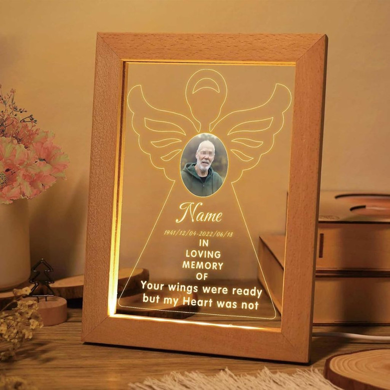 Angel Wings Memorial Photo Frame Lamp In Loving Memory Tribute
