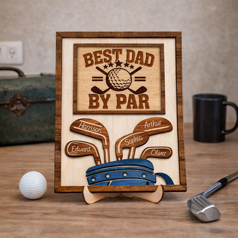 Best Dad By Par - Personalized Golf Wood Sign Father's Day Gift