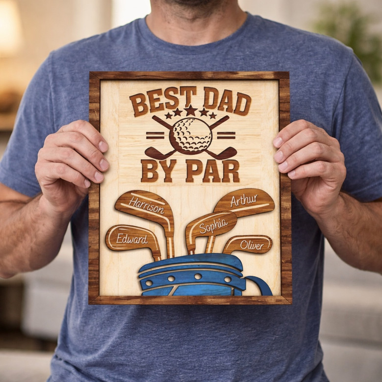 Best Dad By Par - Personalized Golf Wood Sign Father's Day Gift