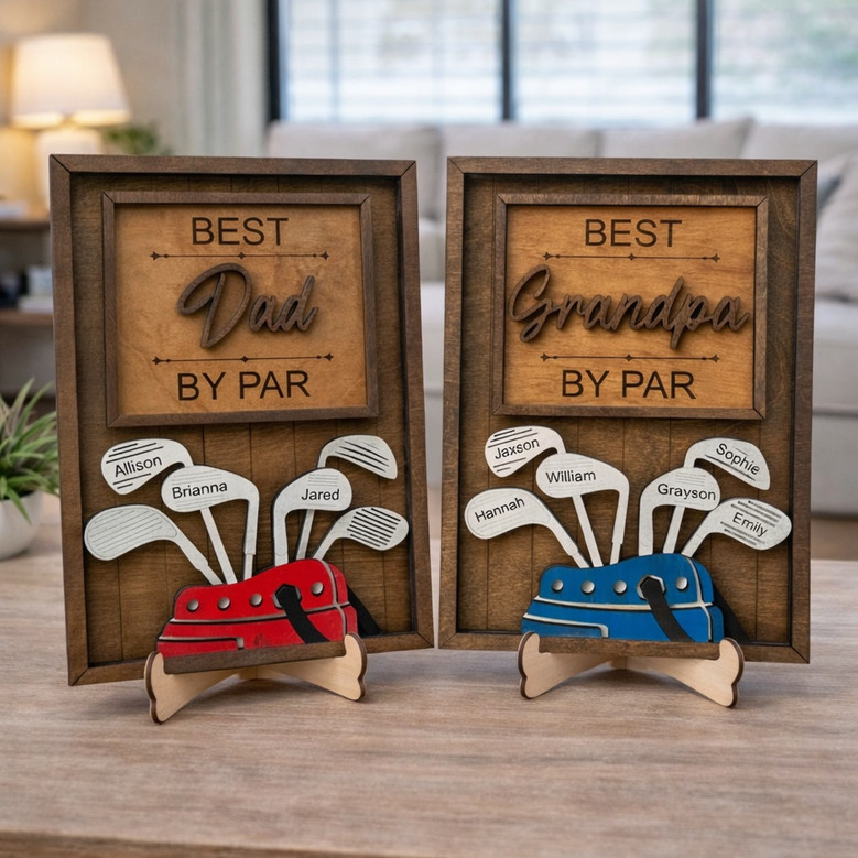 Custom Wood Sign - Best Dad by Par Golfing Gift for Papa or Grandpa
