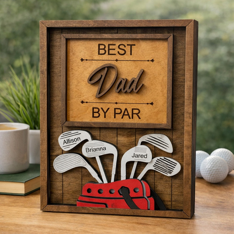 Custom Wood Sign - Best Dad by Par Golfing Gift for Papa or Grandpa