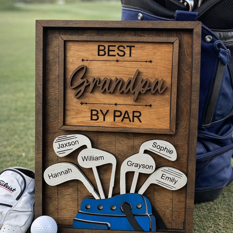 Custom Wood Sign - Best Dad by Par Golfing Gift for Papa or Grandpa