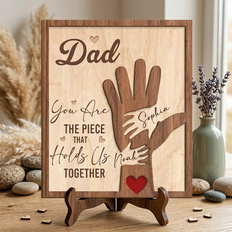 Holding Us Together - Personalized Dad Puzzle Wood Sign