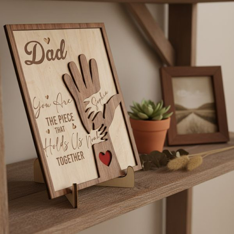 Holding Us Together - Personalized Dad Puzzle Wood Sign