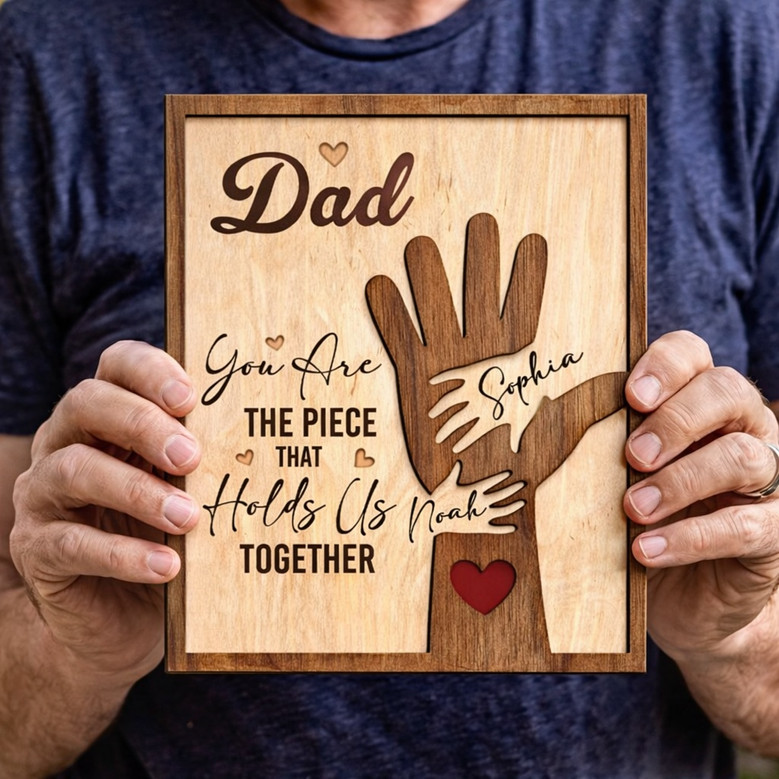 Holding Us Together - Personalized Dad Puzzle Wood Sign