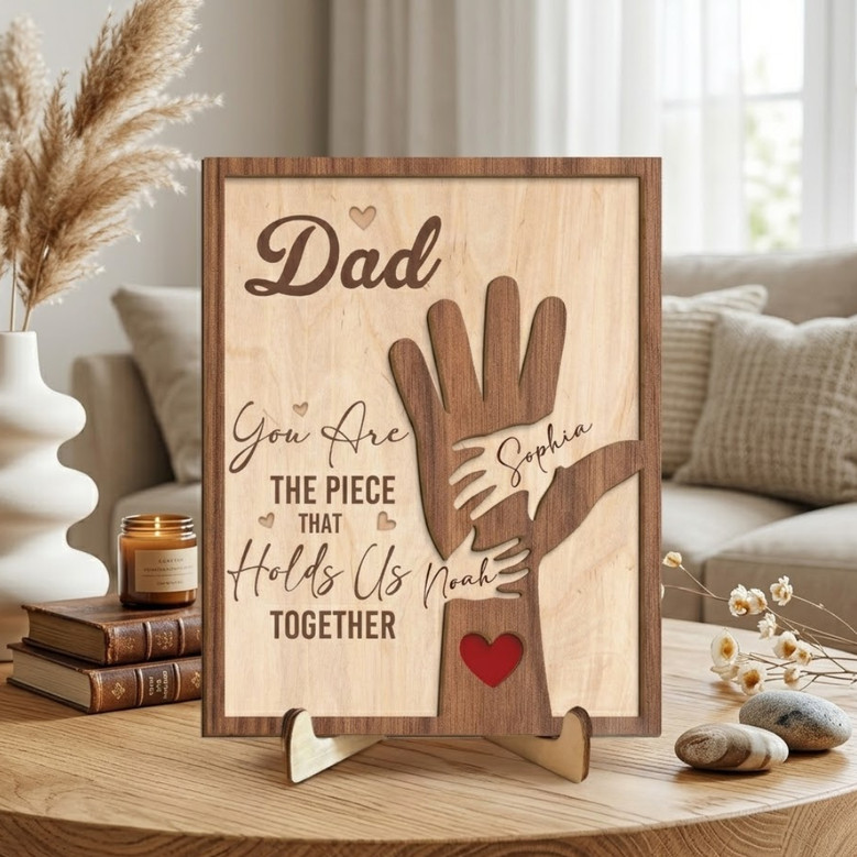 Holding Us Together - Personalized Dad Puzzle Wood Sign