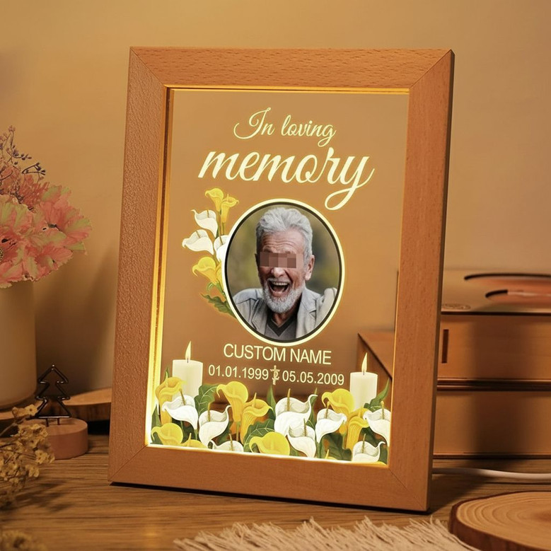 Loving Memory Photo Frame Lamp Candles and Flowers Sympathy Gift Loving Memory Photo Frame Lamp Candles and Flowers Sympathy Gift
