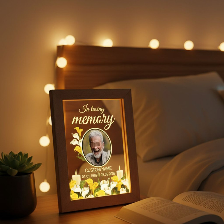 Loving Memory Photo Frame Lamp Candles and Flowers Sympathy Gift Loving Memory Photo Frame Lamp Candles and Flowers Sympathy Gift