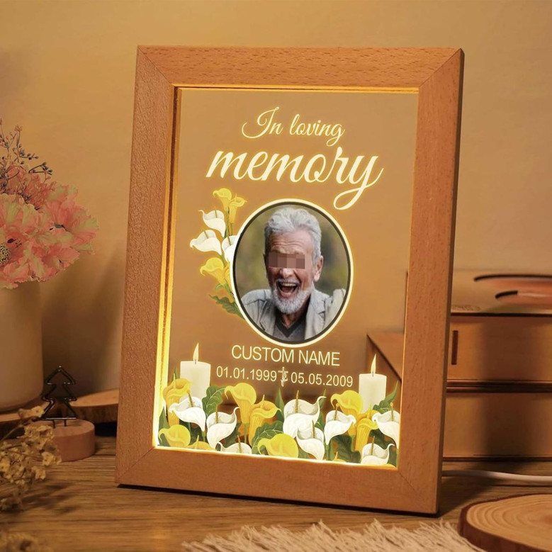 Loving Memory Photo Frame Lamp Candles and Flowers Sympathy Gift Loving Memory Photo Frame Lamp Candles and Flowers Sympathy Gift