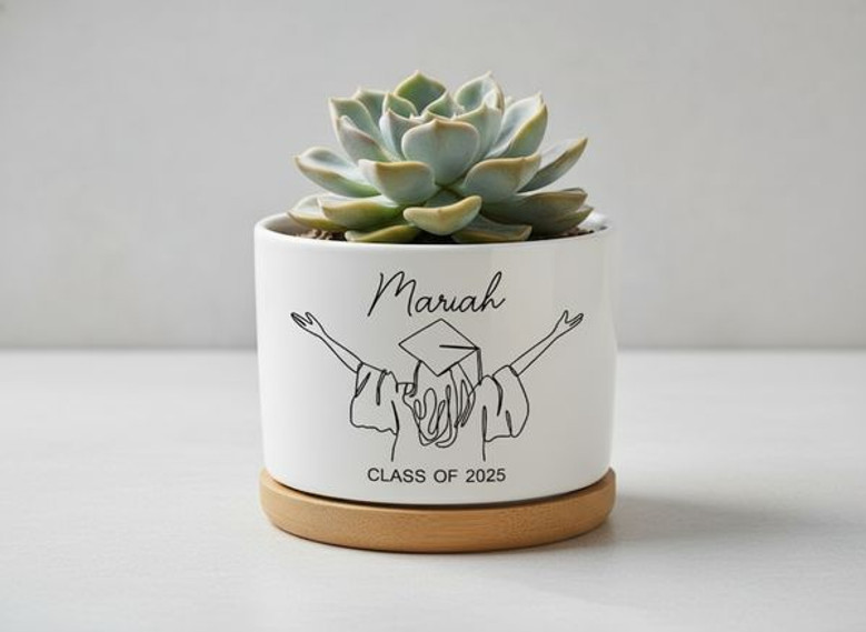 Rooted in 2026 Custom Name Graduate Ceramic Plant Pot