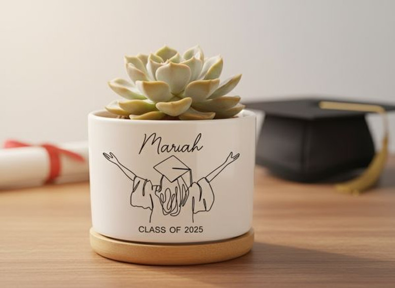 Rooted in 2026 Custom Name Graduate Ceramic Plant Pot