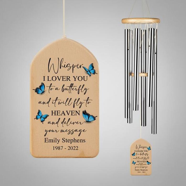 Whispering Butterfly Wings Custom Memorial Wind Chime Gift