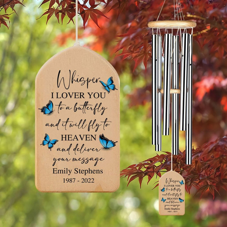 Whispering Butterfly Wings Custom Memorial Wind Chime Gift