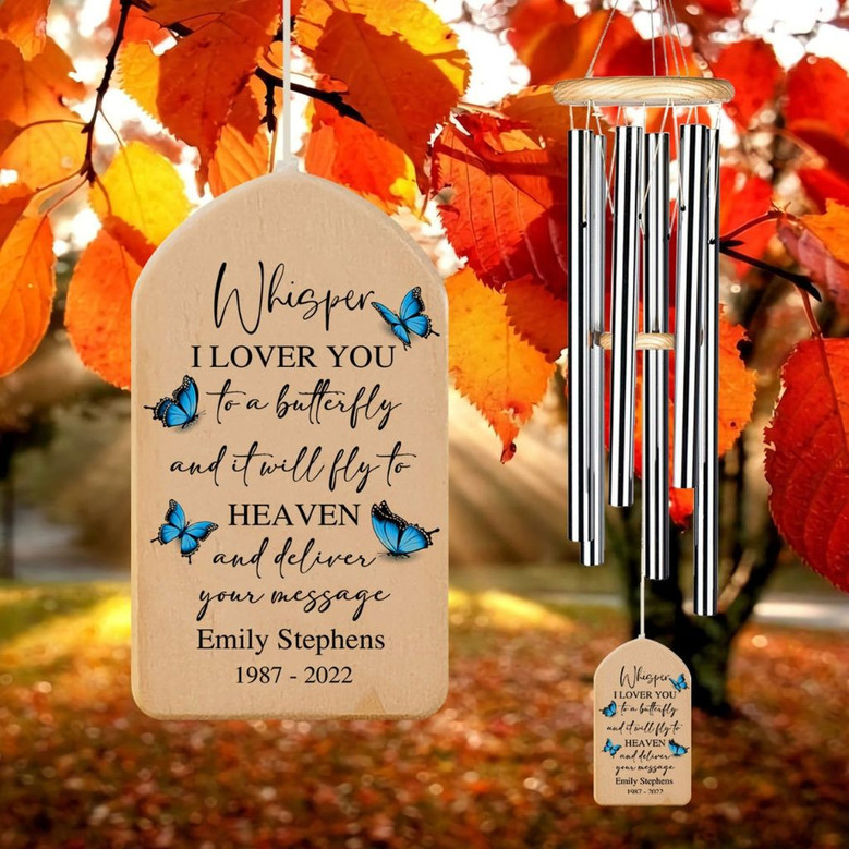 Whispering Butterfly Wings Custom Memorial Wind Chime Gift