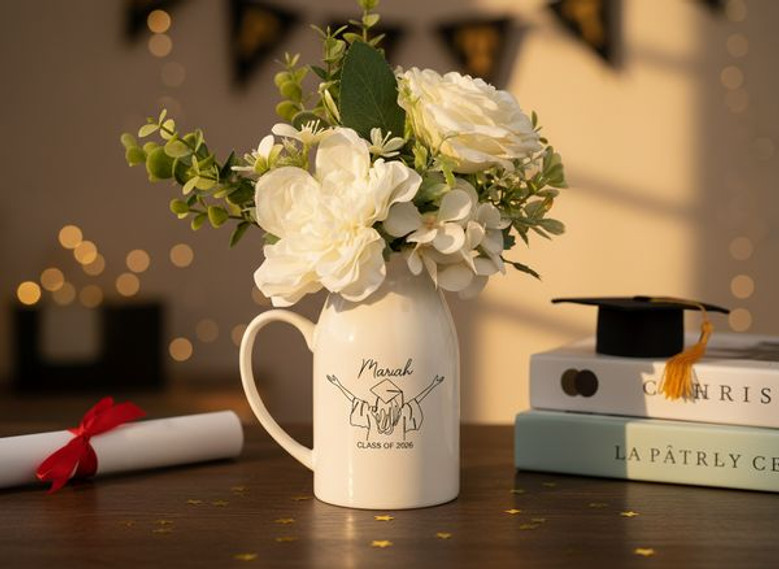 2026 Minimalist Grad Tribute Custom Ceramic Flower Vase for Her