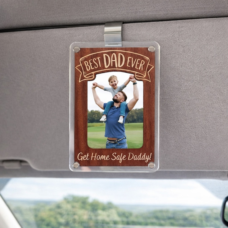 Best Grandpa Ever - Custom Photo Car Visor Clip for Father's Day