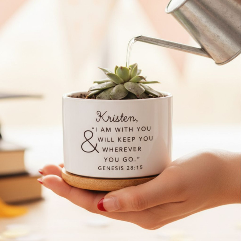 Blessed 2026 Graduation Genesis 28 15 Verse Ceramic Plant Pot