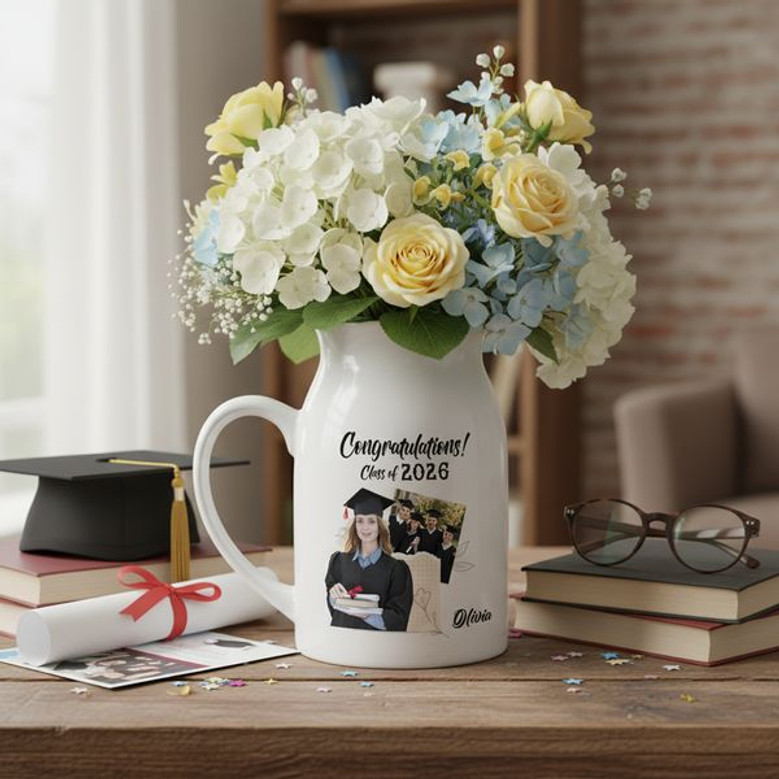 Capture Her 2026 Milestone Custom Photo Ceramic Flower Vase
