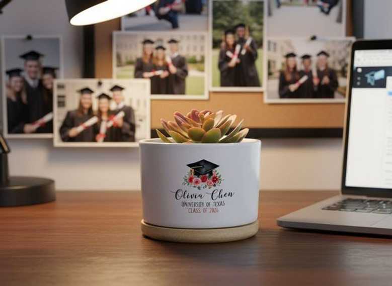 Custom 2026 Grad Ceramic Plant Pot Personalized Keepsake for Her