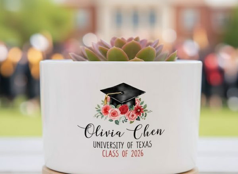 Custom 2026 Grad Ceramic Plant Pot Personalized Keepsake for Her