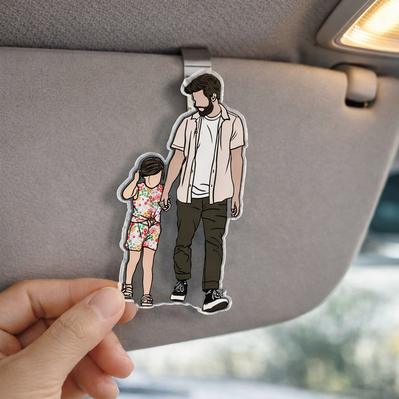 Faceless Portrait Car Visor Clip - Artistic New Dad & Husband Gift