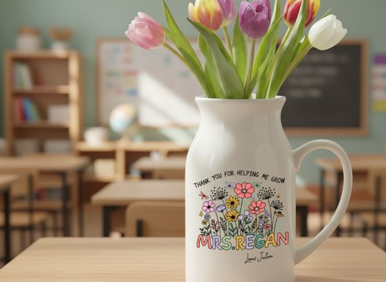 Heartfelt Growth Personalized Teacher Ceramic Flower Vase Gift
