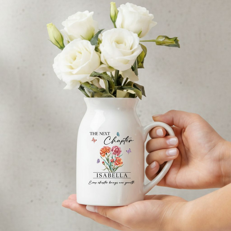 Her Next Chapter Blooms Custom Birth Month Ceramic Flower Vase