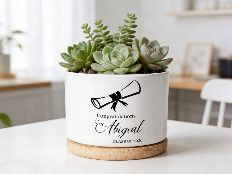 Personalized Ceramic Graduation Plant Pot with Name – Class of 2026