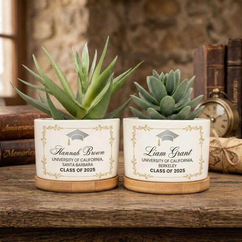 Personalized Graduation Ceramic Plant Pot, Class of 2026 Gift