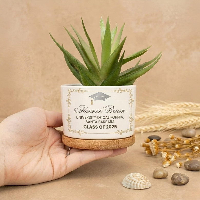 Personalized Graduation Ceramic Plant Pot, Class of 2026 Gift