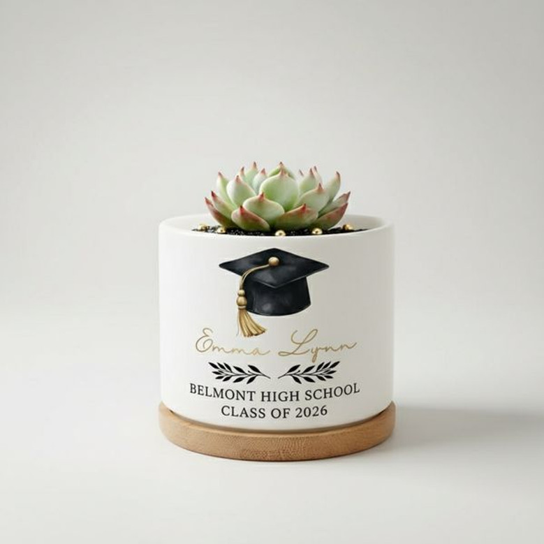Personalized Graduation Ceramic Plant Pot, Class of 2026 Gift