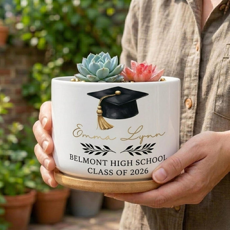 Personalized Graduation Ceramic Plant Pot, Class of 2026 Gift