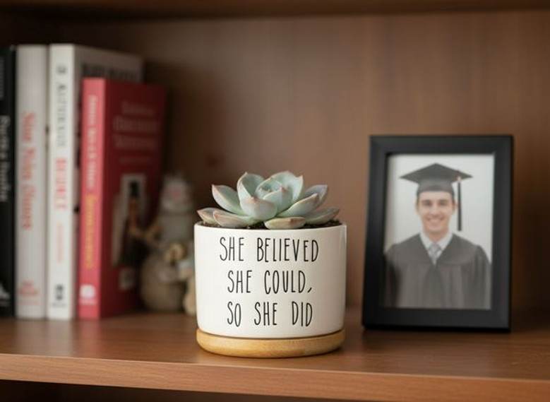 She Believed She Could Ceramic Plant Pot College Graduation Gift
