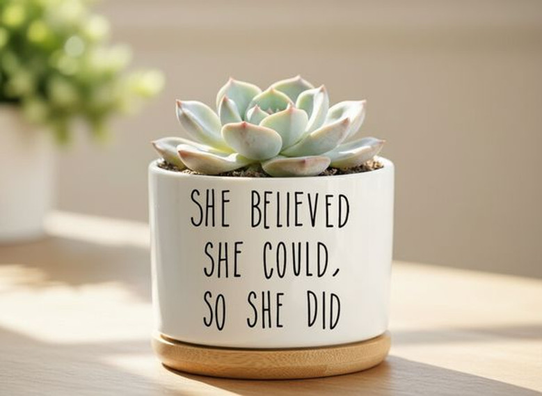 She Believed She Could Ceramic Plant Pot College Graduation Gift