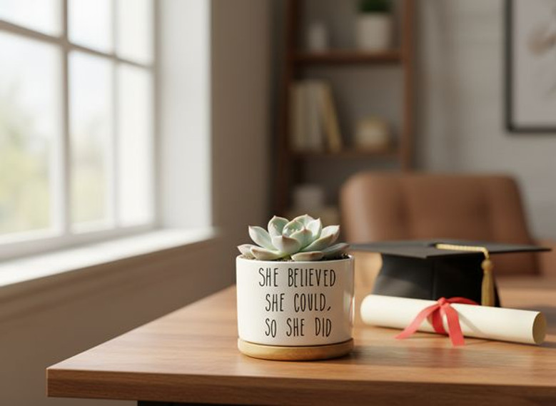 She Believed She Could Ceramic Plant Pot College Graduation Gift
