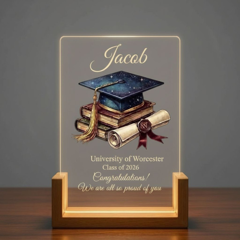 2026 Grad Class LED Night Light Custom Wood Base Acrylic Plaque