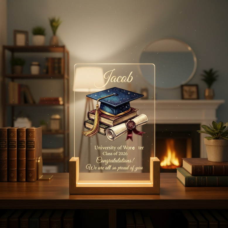 2026 Grad Class LED Night Light Custom Wood Base Acrylic Plaque