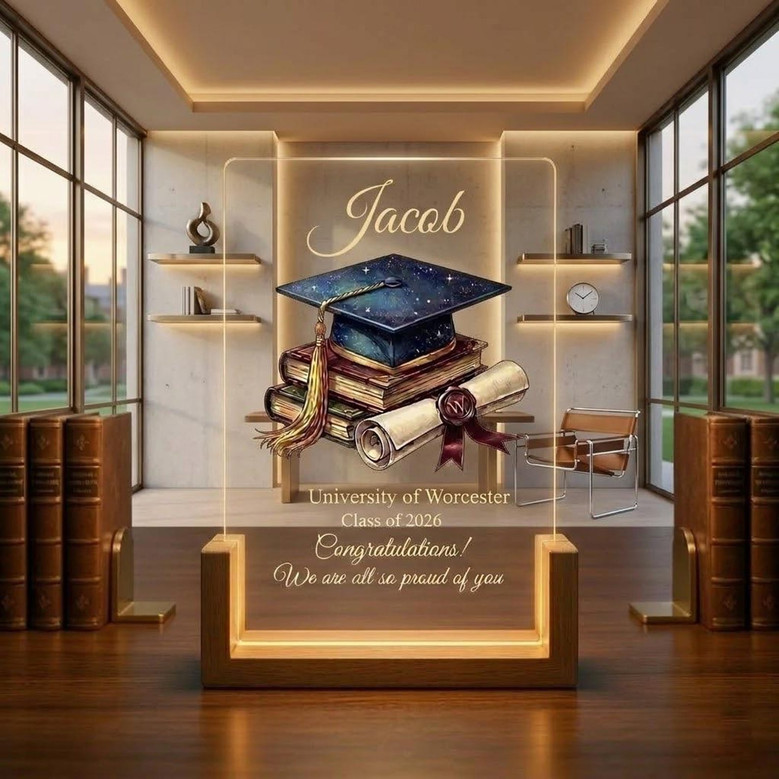 2026 Grad Class LED Night Light Custom Wood Base Acrylic Plaque