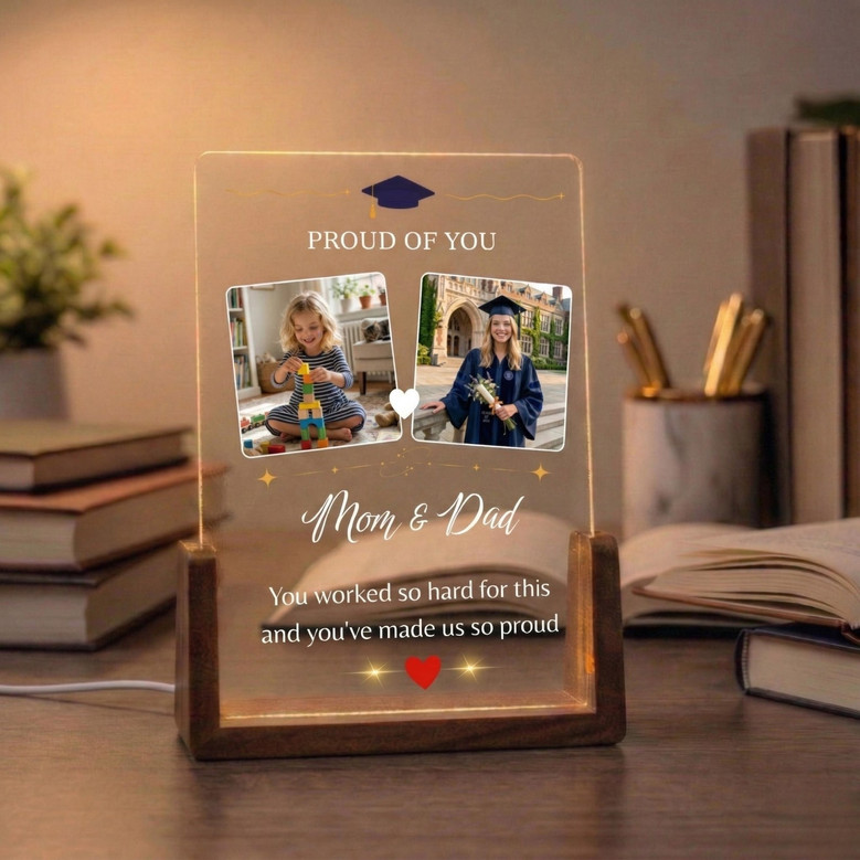 2026 Grad Photo LED Night Light Memories Then and Now Plaque