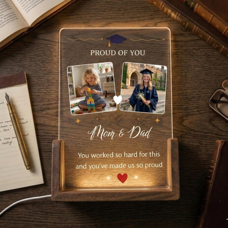 2026 Grad Photo LED Night Light Memories Then and Now Plaque
