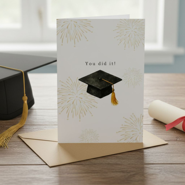 2026 Watercolor Cap Digital Graduation Greeting Card
