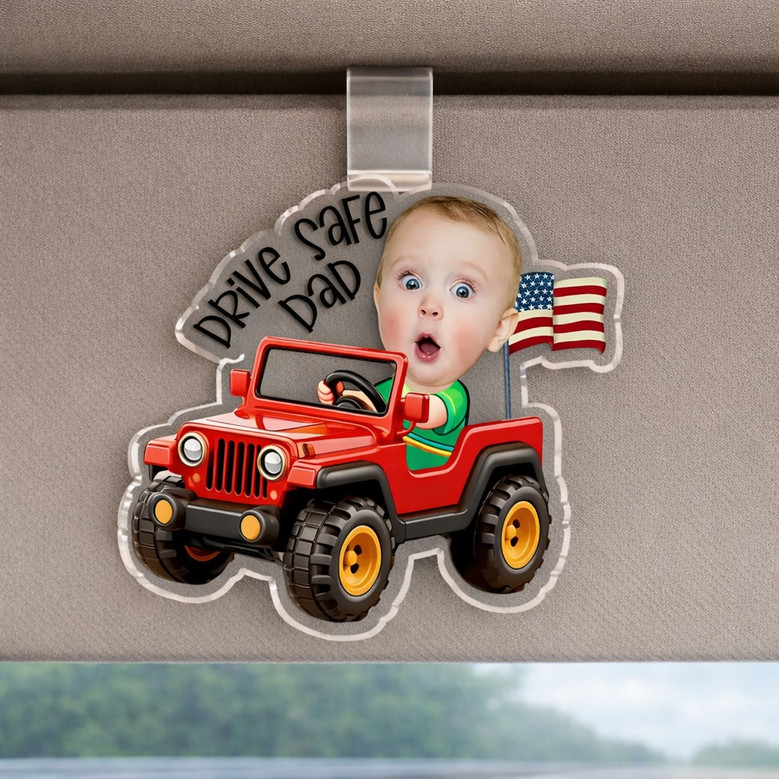 Baby's Smile On The Go - Custom Photo Car Visor Clip For Papa Baby's Smile On The Go - Custom Photo Car Visor Clip For Papa