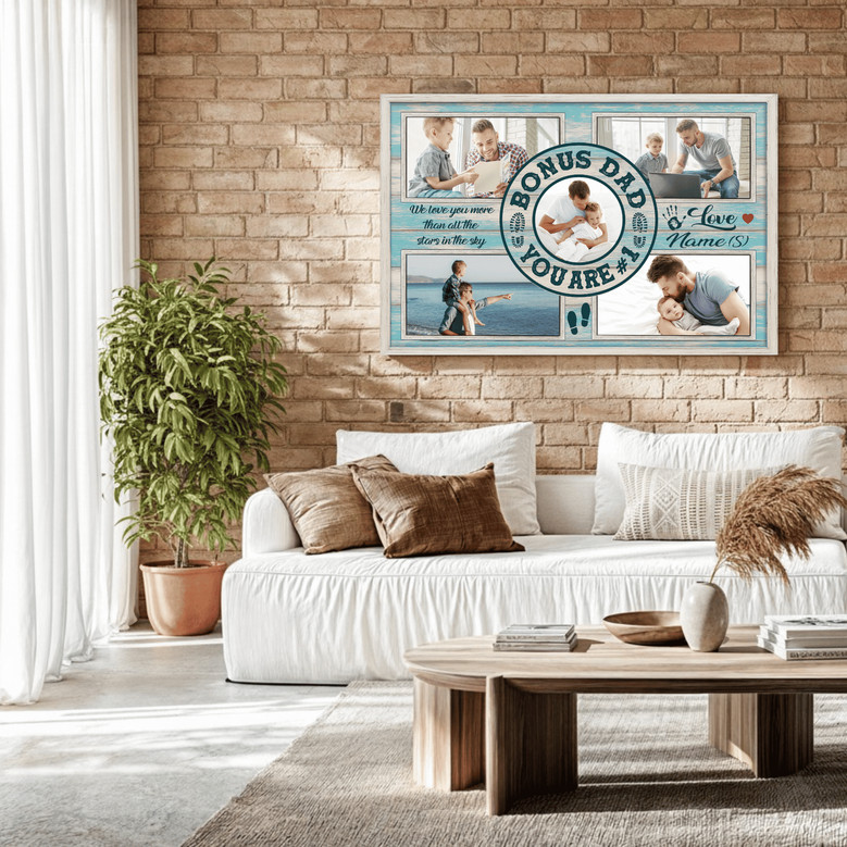 Bonus Dad Coastal Photo Collage Canvas - Heartfelt Father's Day Gift