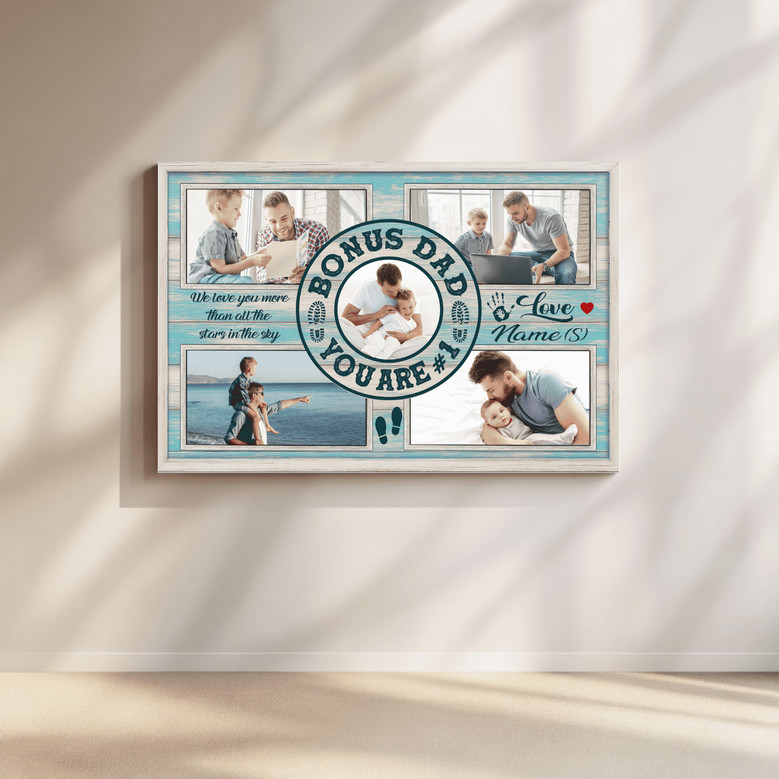Bonus Dad Coastal Photo Collage Canvas - Heartfelt Father's Day Gift