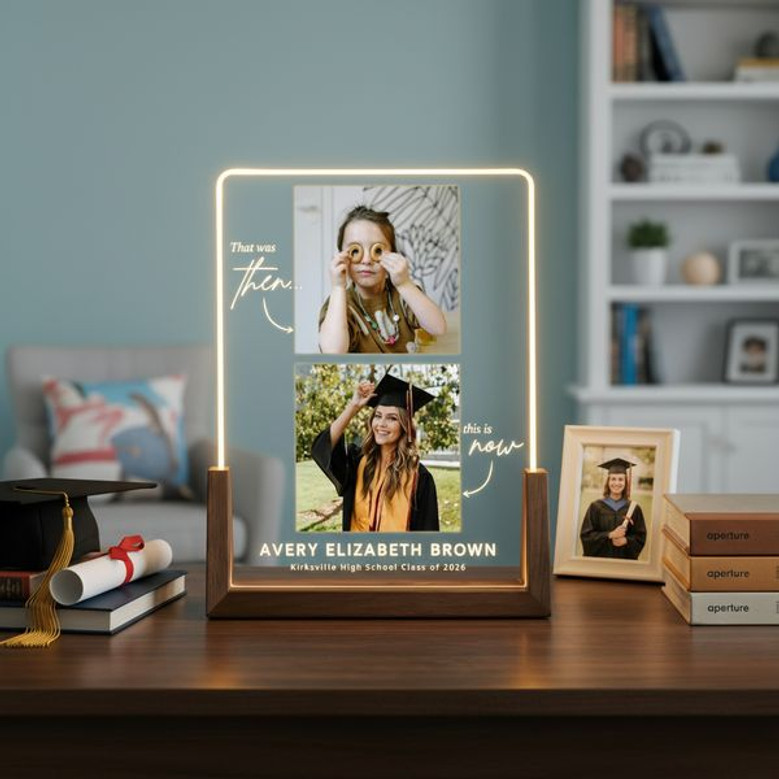 Class of 2026 Grad LED Night Light Then and Now Custom Photo Gift