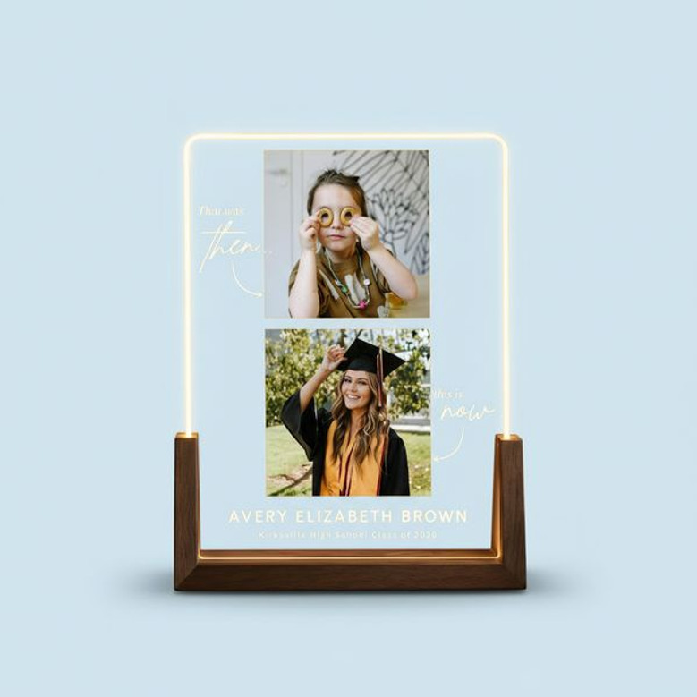 Class of 2026 Grad LED Night Light Then and Now Custom Photo Gift