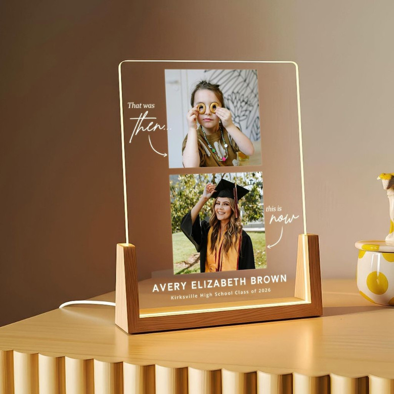Class of 2026 Grad LED Night Light Then and Now Custom Photo Gift